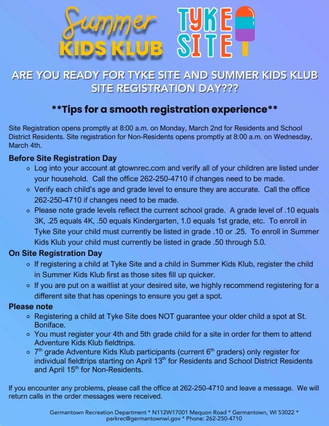 Summer Kids Klub Tip Sheet